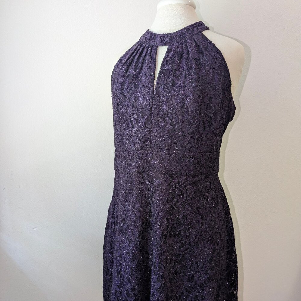 Modcloth Decode Sleeveless High Neck Fit & Flare Sparkle Lace Purple Dress 18